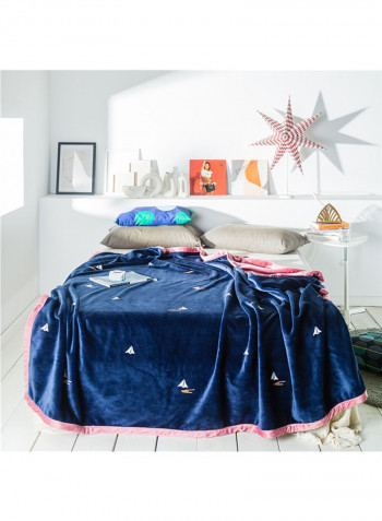 Sail Boat Print Soft Blanket Cotton Blue 150x200centimeter