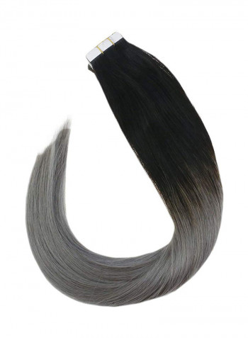 20-Piece Straight Human Hair Extension Set Black/Grey 18inch