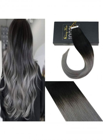 20-Piece Straight Human Hair Extension Set Black/Grey 18inch