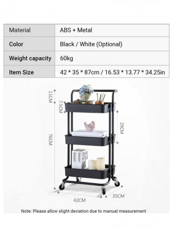 3 Tier Rolling Metal Utility Storage Cart White