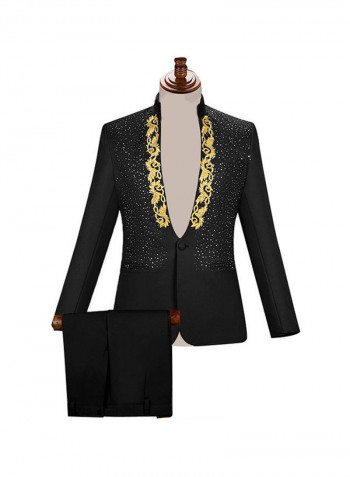 2-Piece Embroidered Suit Set Black