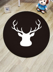 Deer Horn Pattern Antislip Supple Mat Black/White 100x100centimeter