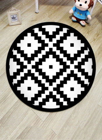 Geometric Pattern Antiskid Mat Black/White 100x100centimeter