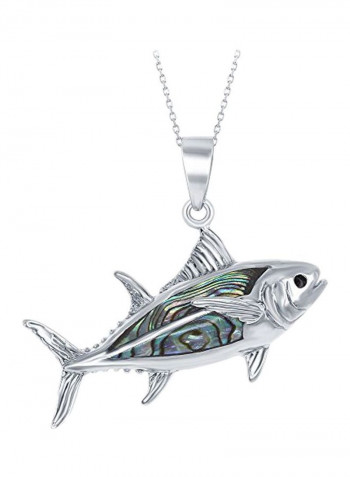 925 Sterling Silver Abalone Studded Fish Pendant Necklace