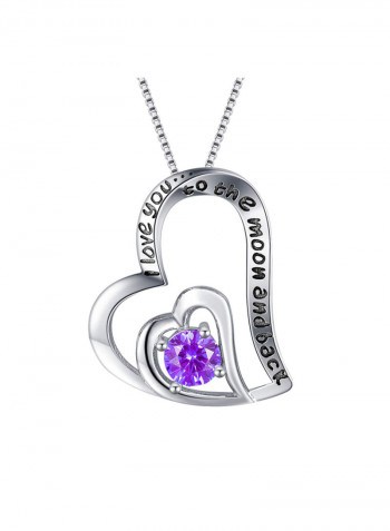 925 Sterling Silver Topaz Studded I Love You To The Moon And Back Engraved Heart Pendant Necklace