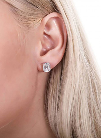 Rhodium Plated Sterling Silver Cubic Zirconia Stud Earrings