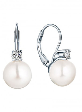 925 Sterling Silver Cubic Zirconia Pearl Drop Leverback Earrings