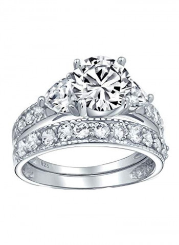 925 Sterling Silver Rhodium Plated Cubic Zirconia Studded Solitaire Ring