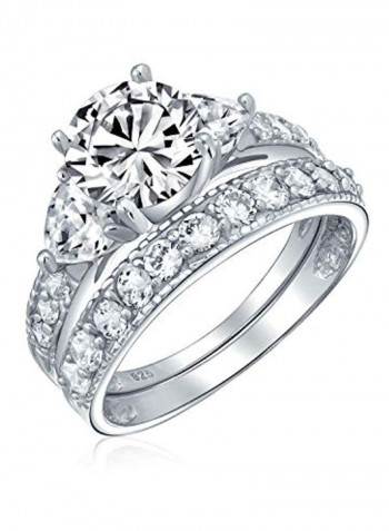 925 Sterling Silver Rhodium Plated Cubic Zirconia Studded Solitaire Ring
