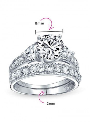 925 Sterling Silver Rhodium Plated Cubic Zirconia Studded Solitaire Ring