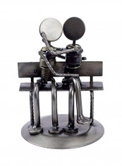 Park Bench Sweethearts Iron Statuette Silver 4.7x4.7x3.9inch