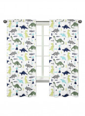 2-Piece Modern Dinosaur Window Curtain White 42 x 84inch