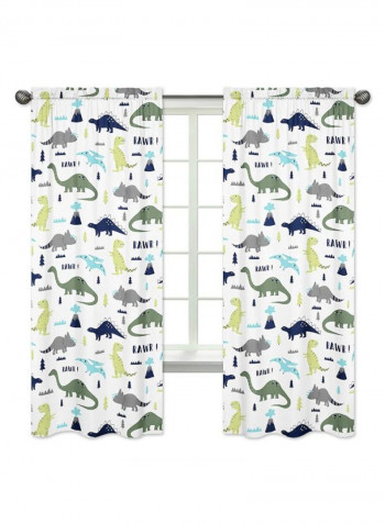2-Piece Modern Dinosaur Window Curtain White 42 x 84inch