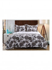 3-Piece Jacobean Paisley Printed Quilt Set White/Black/Grey