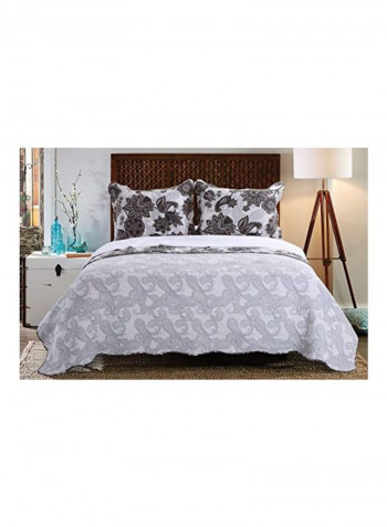 3-Piece Jacobean Paisley Printed Quilt Set White/Black/Grey