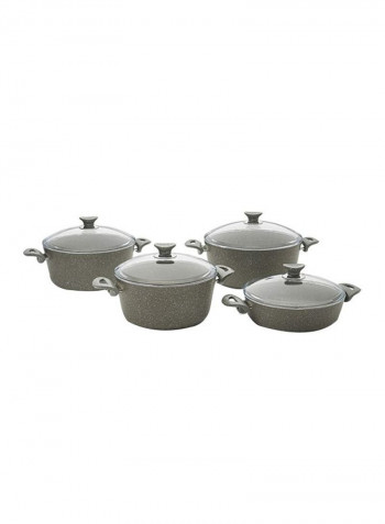 8-Piece  Granite Coated Cookware Set Grey