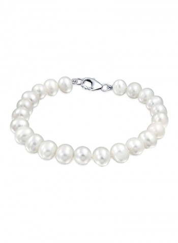 925 Sterling Silver Pearl Round Strand Bracelet