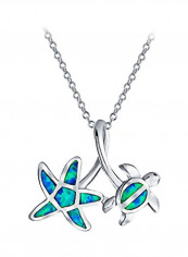 925 Sterling Silver Nautical Starfish Turtle Pendant Necklace