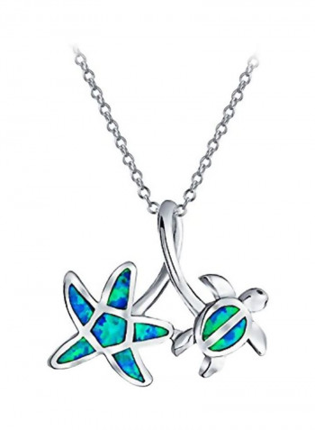 925 Sterling Silver Nautical Starfish Turtle Pendant Necklace