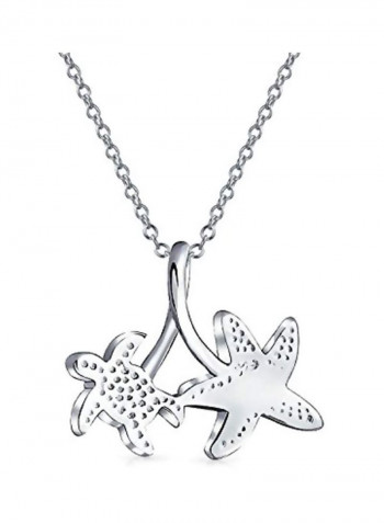 925 Sterling Silver Nautical Starfish Turtle Pendant Necklace