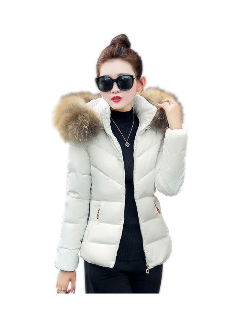 Solid Cotton Padded Jacket White/Brown