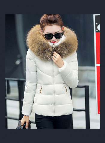 Solid Cotton Padded Jacket White/Brown