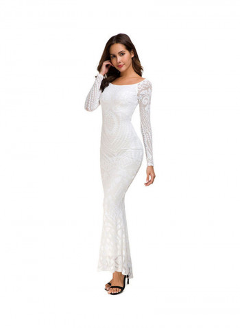 Winter Sequined Lace Fishtail Fomal Dress White