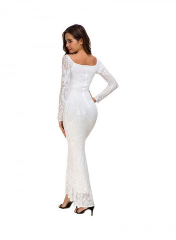 Winter Sequined Lace Fishtail Fomal Dress White