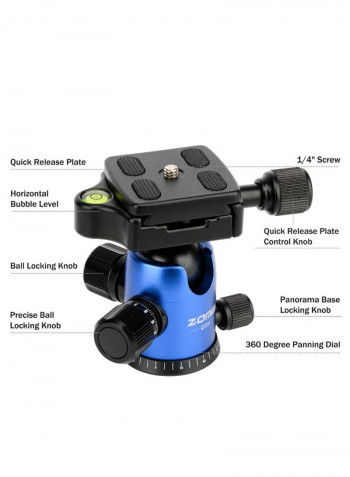 Q555 Portable Travel Tripod With Ball Head/ Quick Release Plate/ Carry Bag 63inch Blue/Black