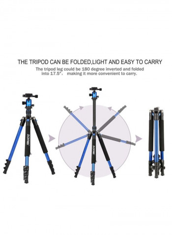 Q555 Portable Travel Tripod With Ball Head/ Quick Release Plate/ Carry Bag 63inch Blue/Black