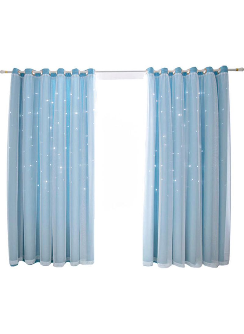 2-Piece Hollowed Out Stars Shading Window Curtain Blue/White