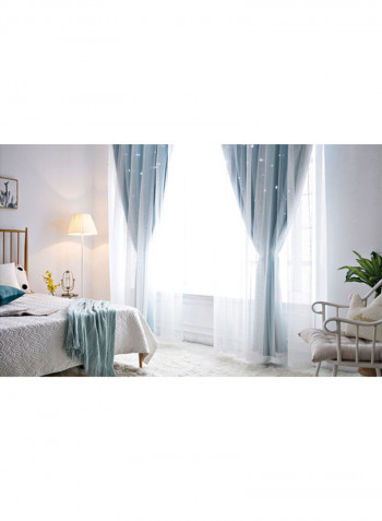 2-Piece Hollowed Out Stars Shading Window Curtain Blue/White