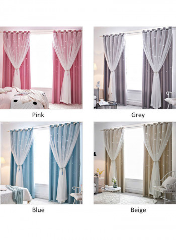 2-Piece Hollowed Out Stars Shading Window Curtain Blue/White