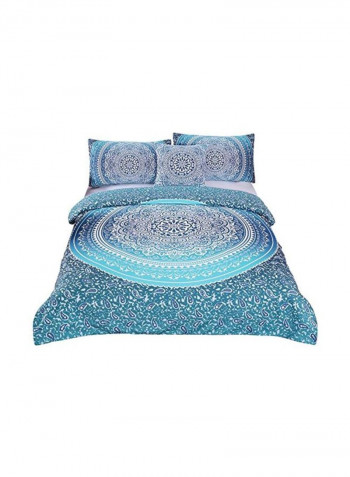 4-Piece Printed Duvet Cover Set Blue/White Queen