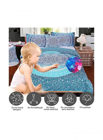 4-Piece Printed Duvet Cover Set Blue/White Queen