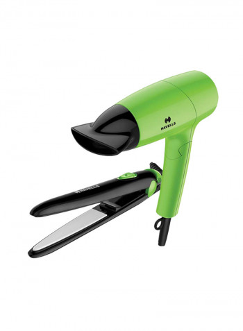 2-Piece Travel Essential Hair Dryer And Hair Set أخضر/أسود