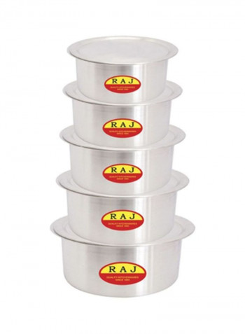 5-Piece Aluminium Deep Cooking Pot Set With Lid Silver Pot 38x18, Pot 39.5 x19, Pot 41x19.5, Pot 43 x20, Pot 44x21.5cm
