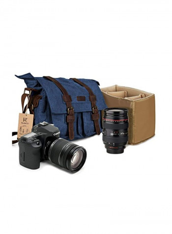 Leather Canvas Camera Bag Blue/Brown