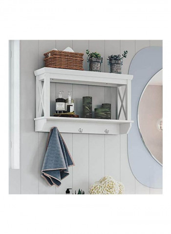 X-Frame Collection Wall Shelf With Hooks White