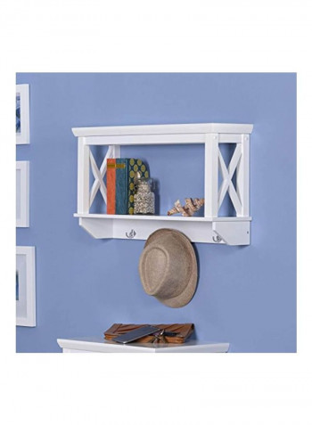 X-Frame Collection Wall Shelf With Hooks White