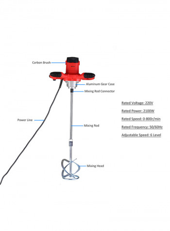 Handheld Electric Cement Mixer Stirrer Silver/Red 4.399kg