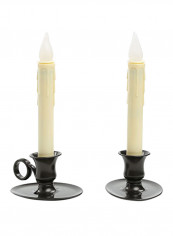 Set Of 2 Drip Flameless Taper Candles With Candle Holders Beige 9X4X0.5inch