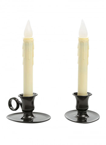 Set Of 2 Drip Flameless Taper Candles With Candle Holders Beige 9X4X0.5inch
