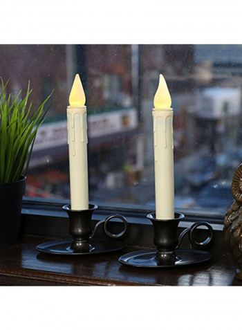 Set Of 2 Drip Flameless Taper Candles With Candle Holders Beige 9X4X0.5inch