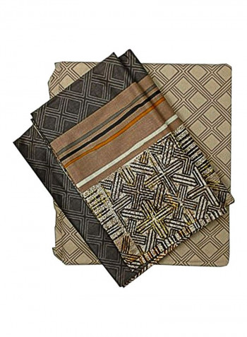 3-Piece Checkered Cotton Flat Sheet Set Beige/Brown/Yellow Queen