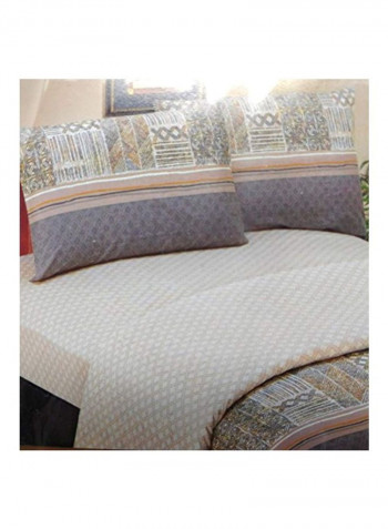 3-Piece Checkered Cotton Flat Sheet Set Beige/Brown/Yellow Queen
