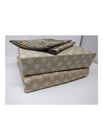 3-Piece Checkered Cotton Flat Sheet Set Beige/Brown/Yellow Queen
