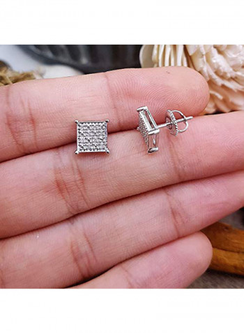 Sterling Silver Square Iced Stud Earrings