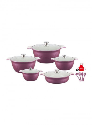 17-Piece Non-Stick Cookware Set Purple/Clear/Red Very Small Casserole 20, Small Casserole 24, Medium Casserole 28, Large Casserole 32, Shallow Casserole 28cm