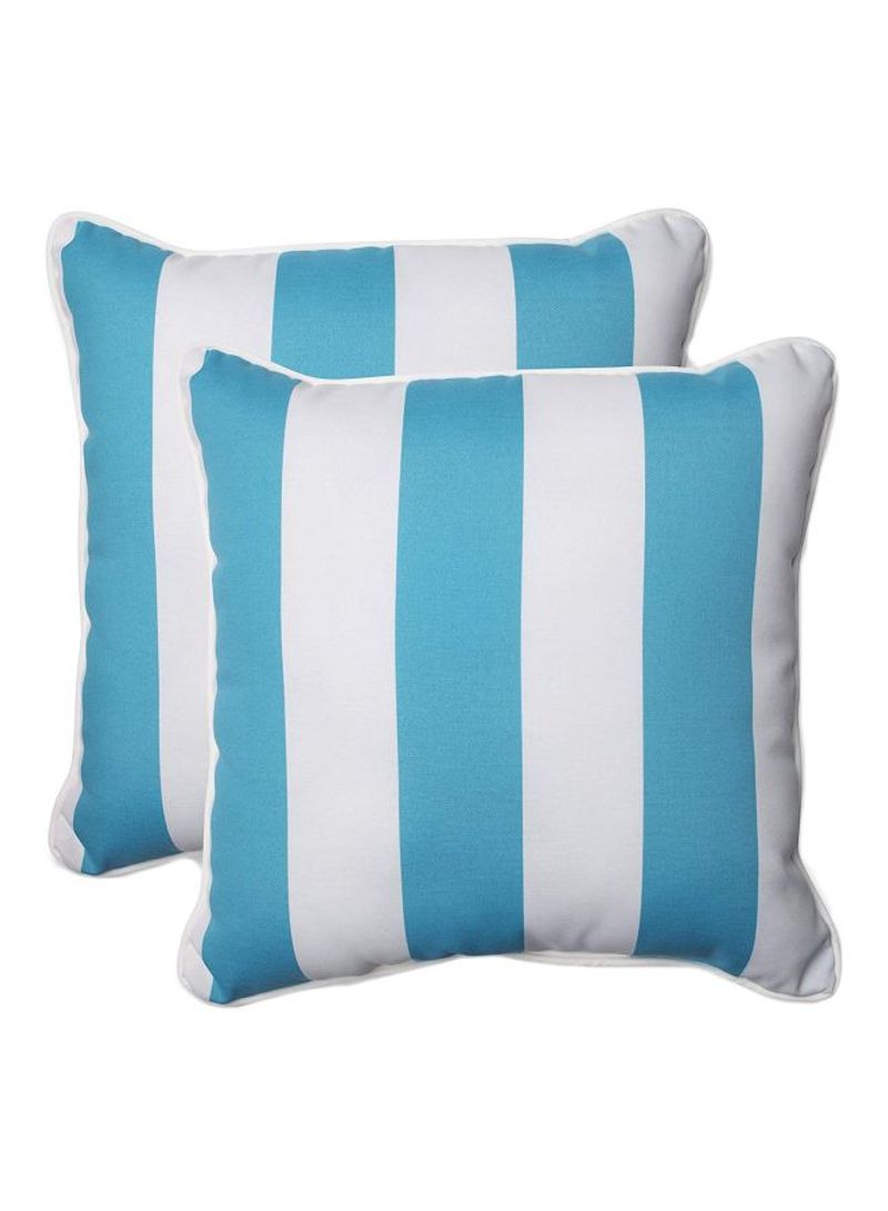 2-Piece Stripe Printed Throw Pillow Set Blue/White 18.5x18.5x5inch